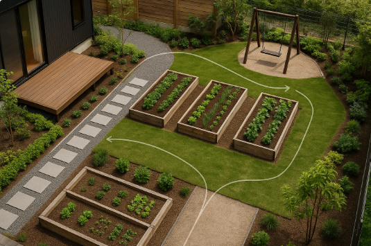 庭全体のゾーニングと動線設計